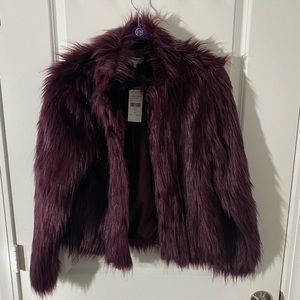 Fashion Nova Burgundy faux fur coat